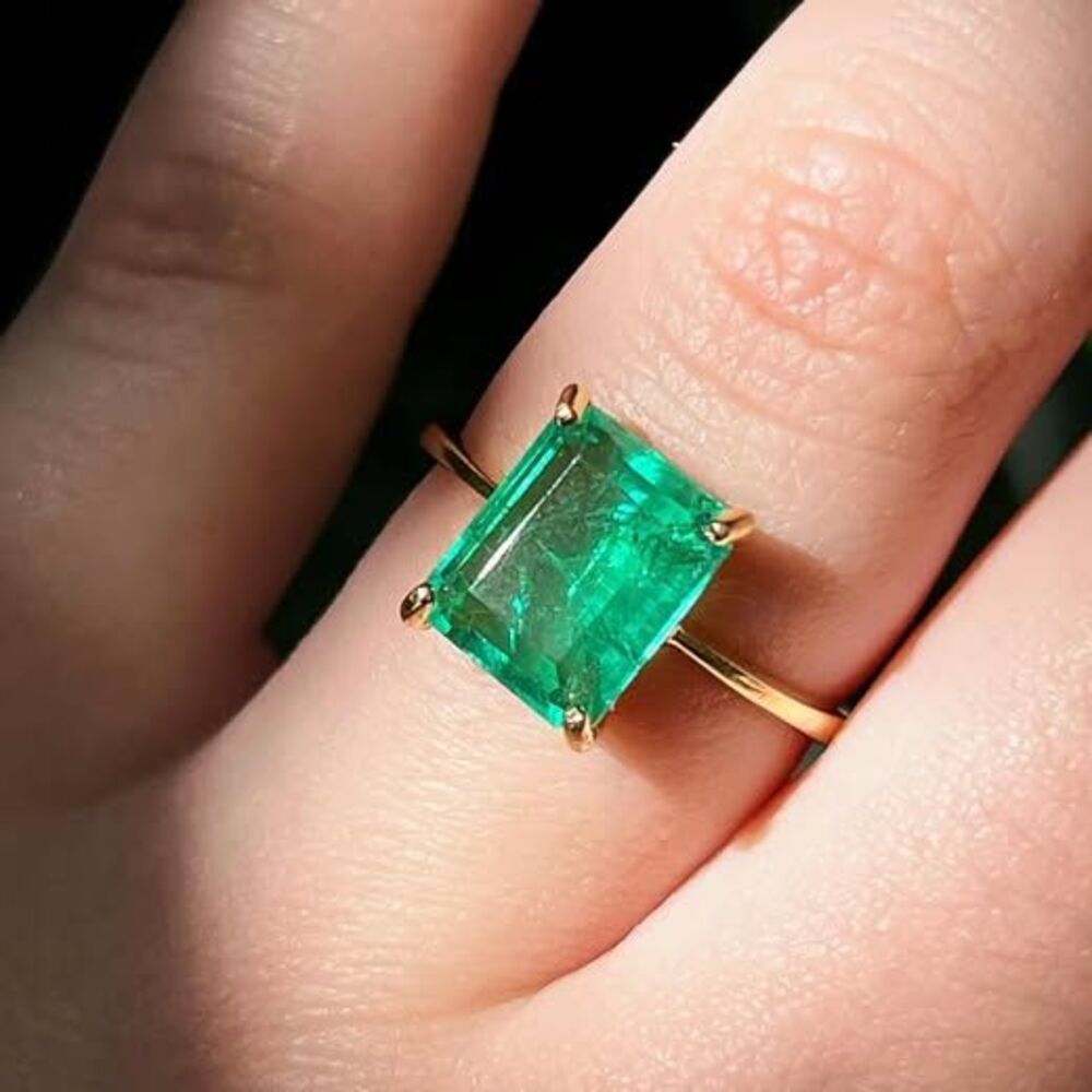 Natural 5.25 cts Emerald Ring 14K Yellow Gold Fill Size 9